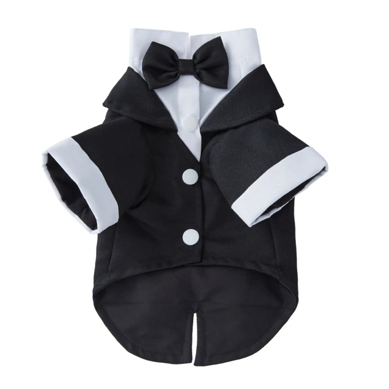Ropa Formal de boda para perro, camisa negra con pajarita, esmoquin de , vestido de Halloween: S / Negro