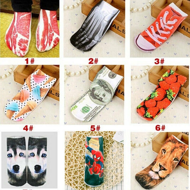 Chaussettes 3D drôles nouveauté Bacon doux imprimé Art cheville chaussettes porc dollars viande chaussettes