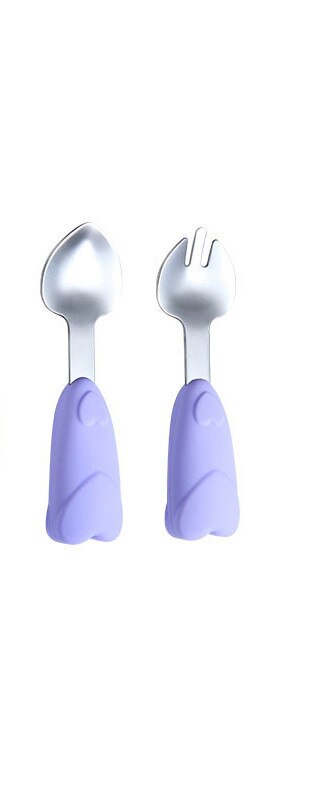 3Pcs/set Baby Silicone Bowl Infant Food Grade Complementary Feeding Tableware Set Baby Toddler Training Spoon Fork Set with Box: purple fork spoon