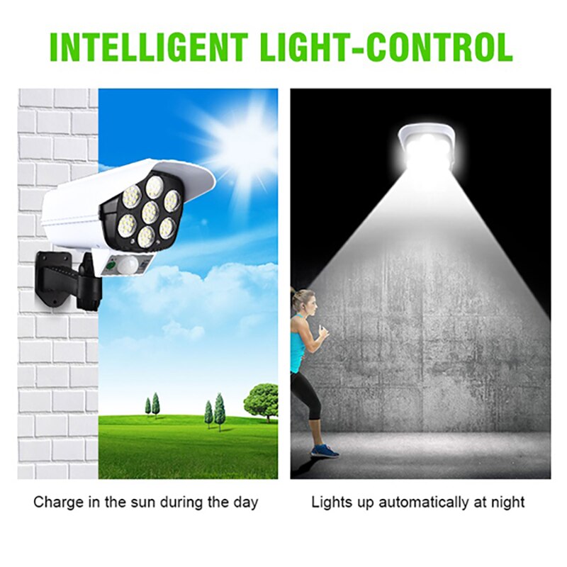 Solar Lights Outdoor 77 Led Bright Motion Sensor Light Dummy Camera Shape Wall Lights For Garden Wall Street Cocina