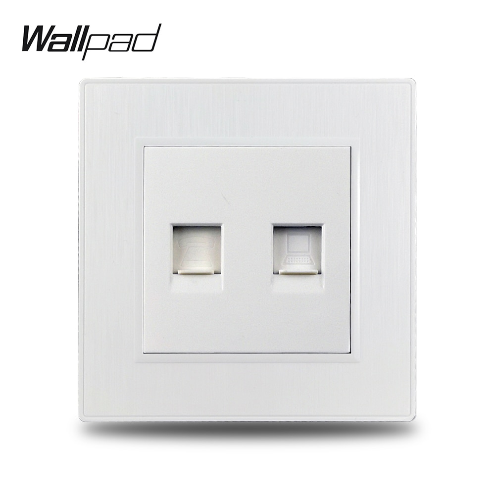 Wallpad S6 White Telephone RJ11 Internet Data RJ45 CAT6 Wiring Outlet Wall Socket Brushed PC Plastic