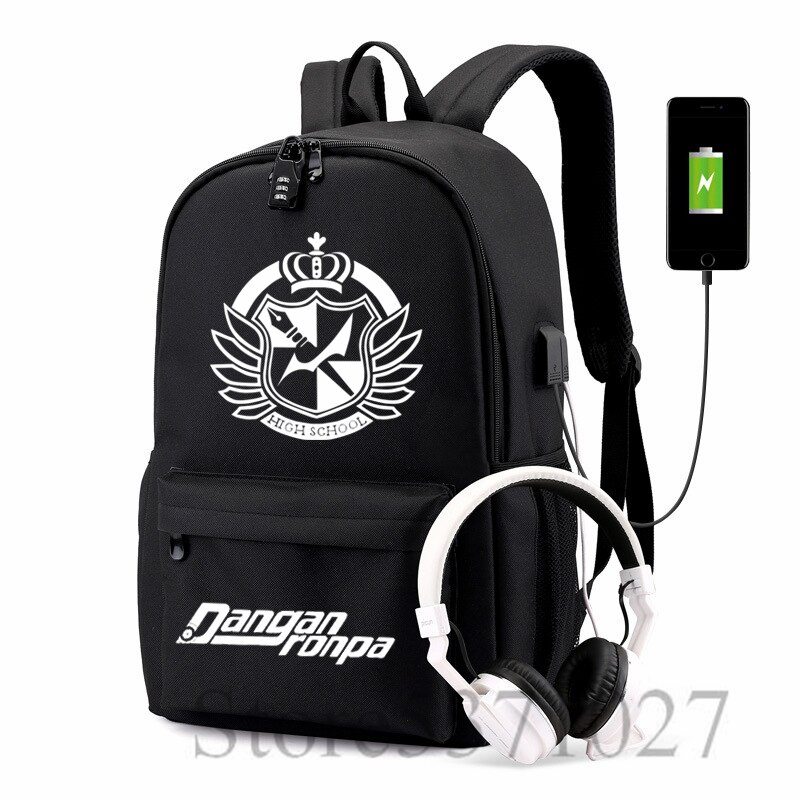 Danganronpa-mochila Ouma Kokichi con carga USB para adolescentes, morral escolar de , bolso de viaje para hombres y mujeres, mochila para ordenador portátil para estudiantes