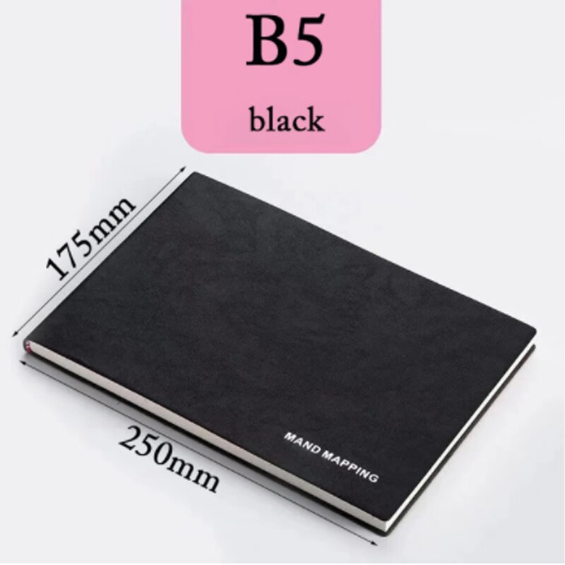 A4/B5 Notebook 200 Mand Mapping Pages Thicken Notepads For School Office Checkered Planner Notepad Agenda 3 Colors: B5 black
