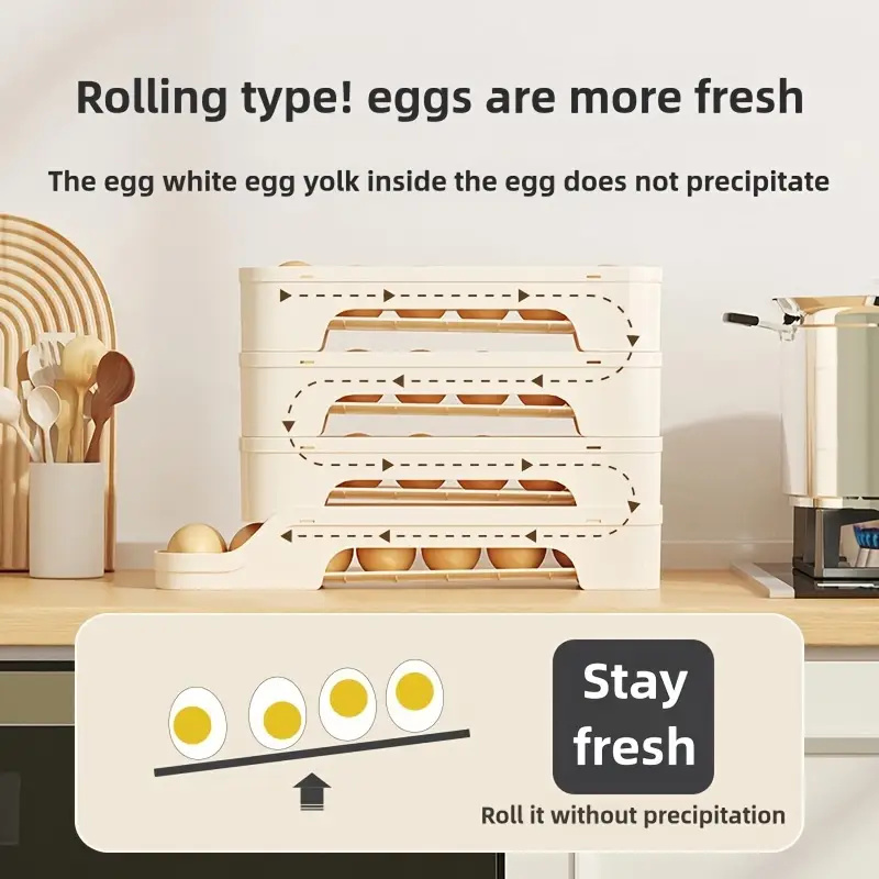 1Pc Detachable Rolling Egg Holder, Space-Saving PP Material Egg Storage Box for Refrigerator Easy Access & Freshness Maintenance
