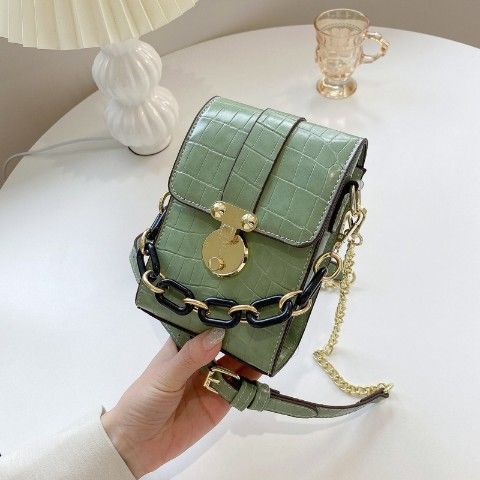 Lederen Mini Bag Vrouwelijke Zomer Ketting Messenger Bags Mobiele Telefoon Zak Portemonnees En Handtassen Schoudertassen Krokodil Patroon: green