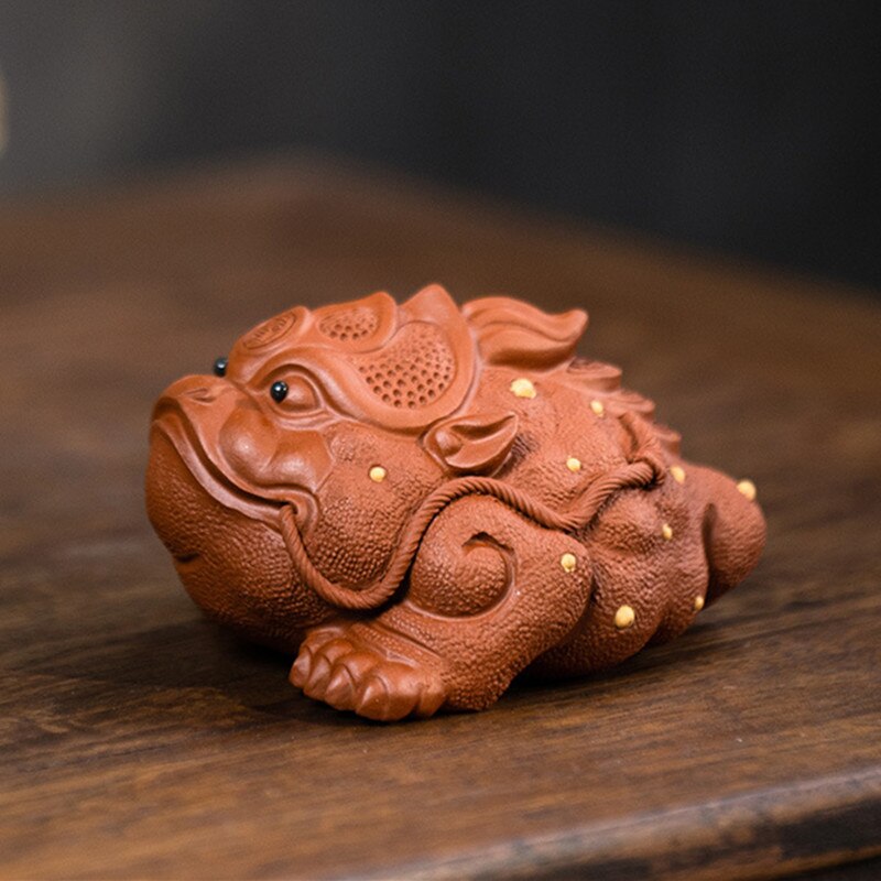 Chinese Lucky Fortune Golden Toad Statue Ornaments Yixing Purple Clay Tea Pet Handmade Sculpture Tea Set Decoration Tea Ceremony: B -- Golden Toad