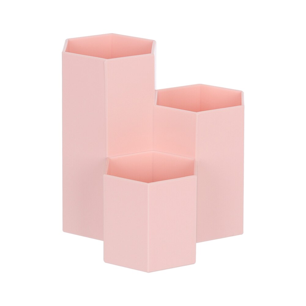 1PC Home Office Hexagonal Pen Pencil Holder Pen Storage Cosmetic Makeup Storage Box Desk Drawer Organizer: Pink