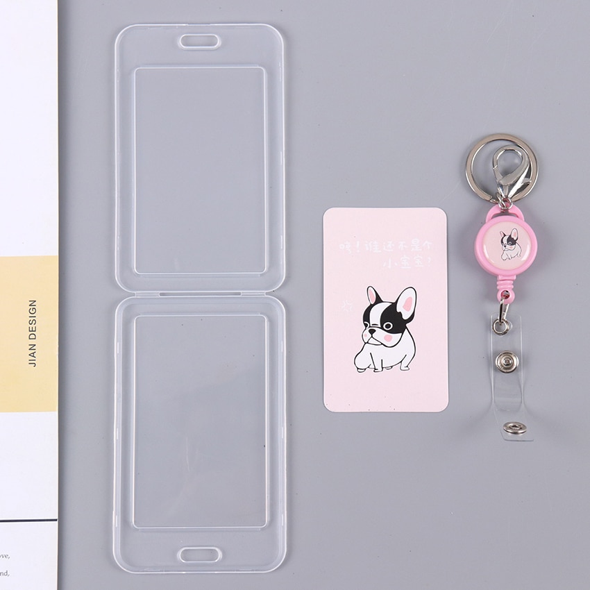 1PC Telescopic Transparent Keychain Double Card Sleeve Sets ID Badge Case Clear Bank Credit Card Badge Holder Accessories