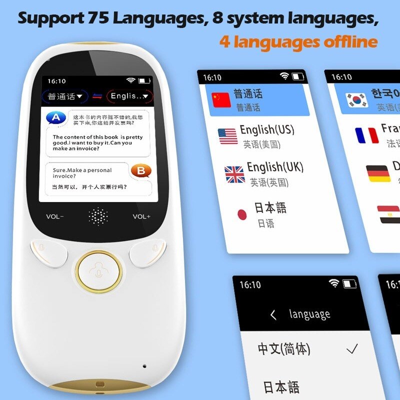 Language Langie S2 Offline 2-Way Voice Translator – 53 Languages 