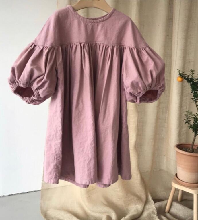 Herbst Mädchen Mori Baumwolle Laterne Ärmeln Kleine Frische Kleid Casual: pink / 90CM