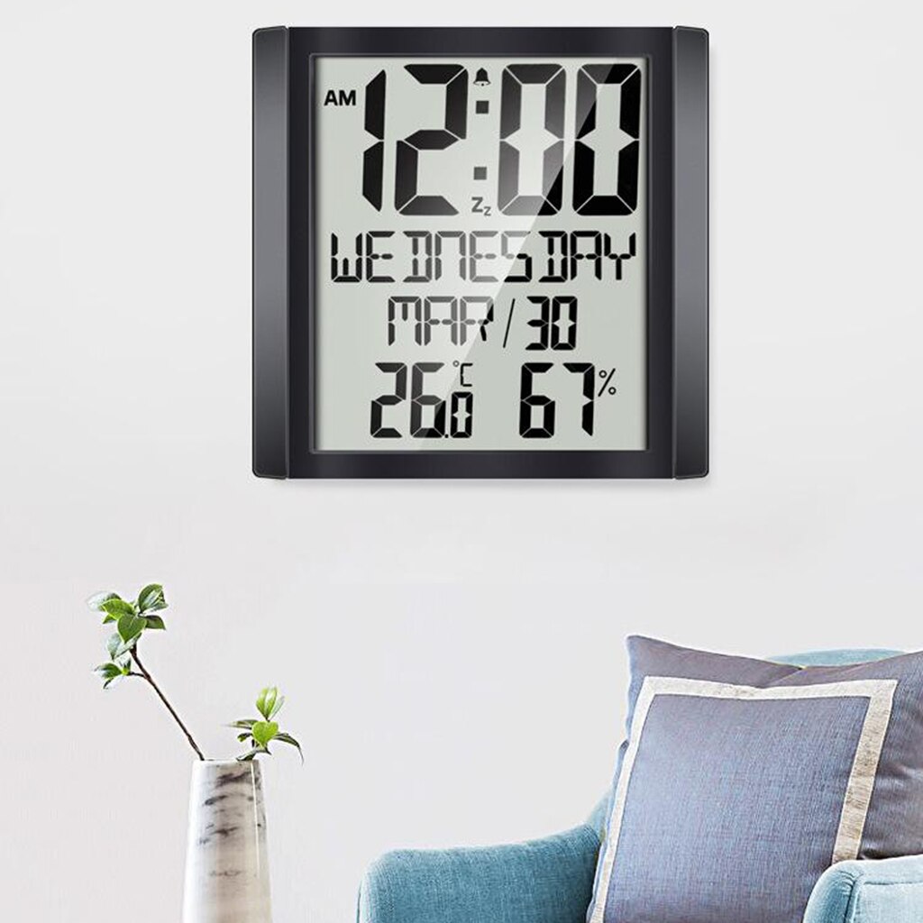 Indoor Digital Clock Bold Digit Display Electronic Clock Temp Humidity Meter Calendar Reminders Max/Min Records for Home Office