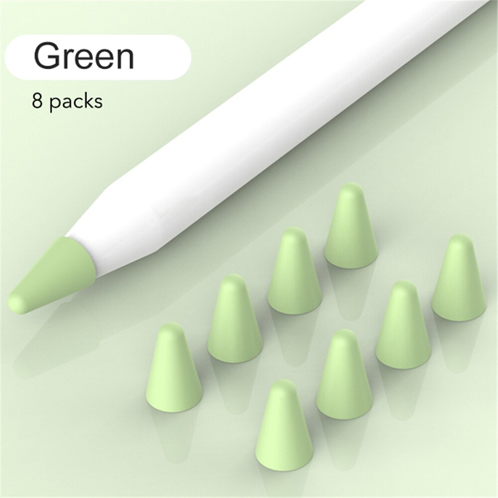 8pcs Mute Silicone Replacement Tip Case Nib Cover Skin For Apple Pencil 1 2 Stylus Touchscreen Pen Nib Protector: green