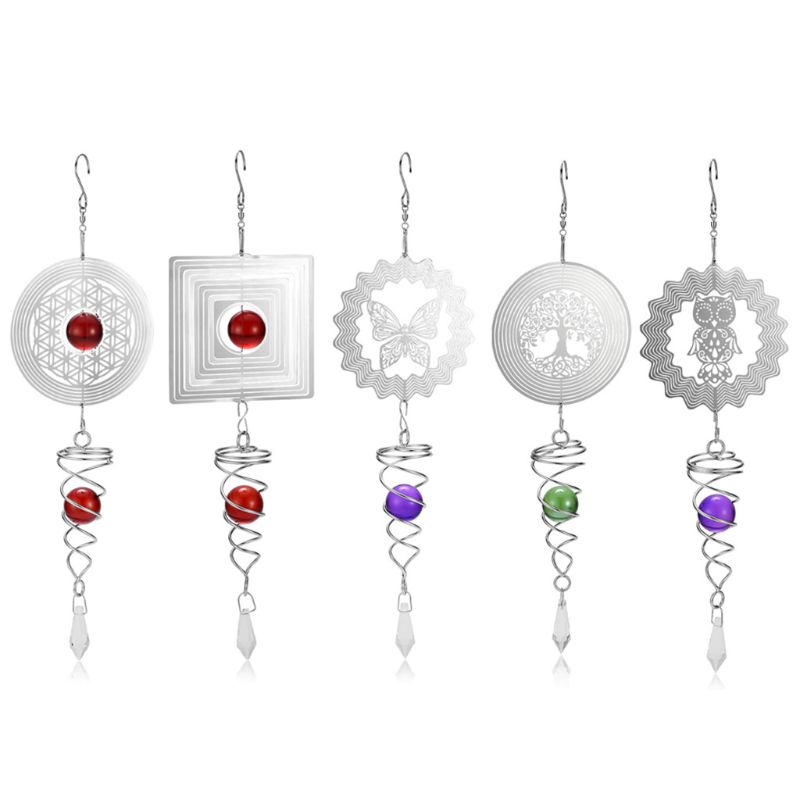 3D Silent Rotating Stainless Steel Wind Chime Hollow Wall Hanging Ornament Decor