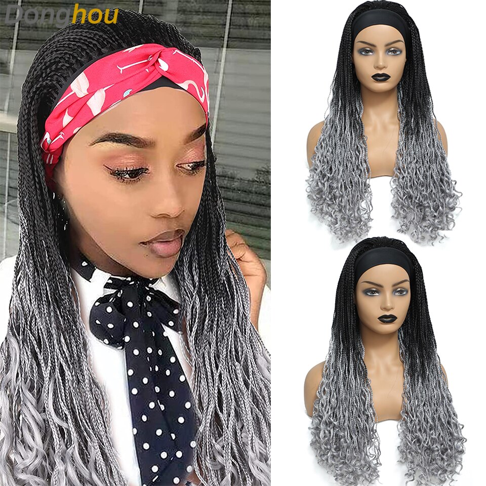 26 zoll Lange Kasten flechten Stirnband Perücke Perruque Bandeau Femme Ombre blond Mikro Zöpfe 1b 27 30 Grau Farbige Lockige stirnband Perücke