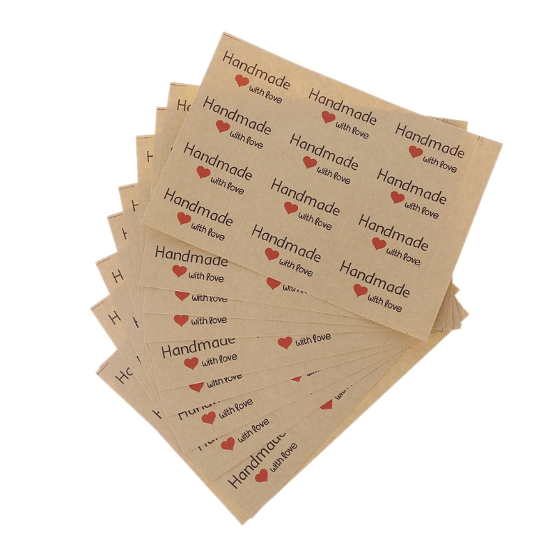 120x Vintage Handgemaakt Met Liefde Pakket Label Kraft Lijm Stickers Bakken Q0KA