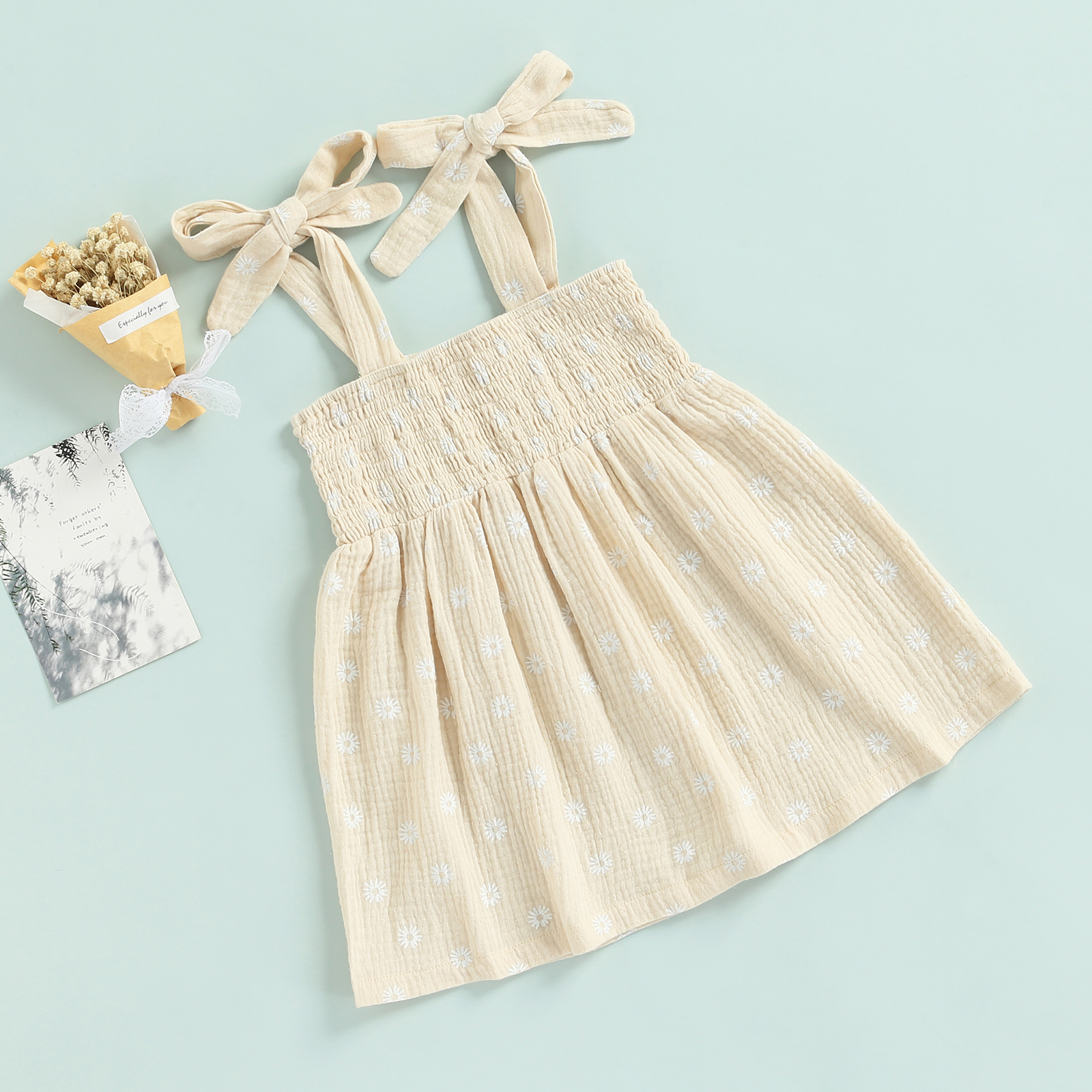 1-5Years Girls Casual Summer Dress, Floral Print Sleeveless Skirt with Tie-up Shoulder Straps Dresses