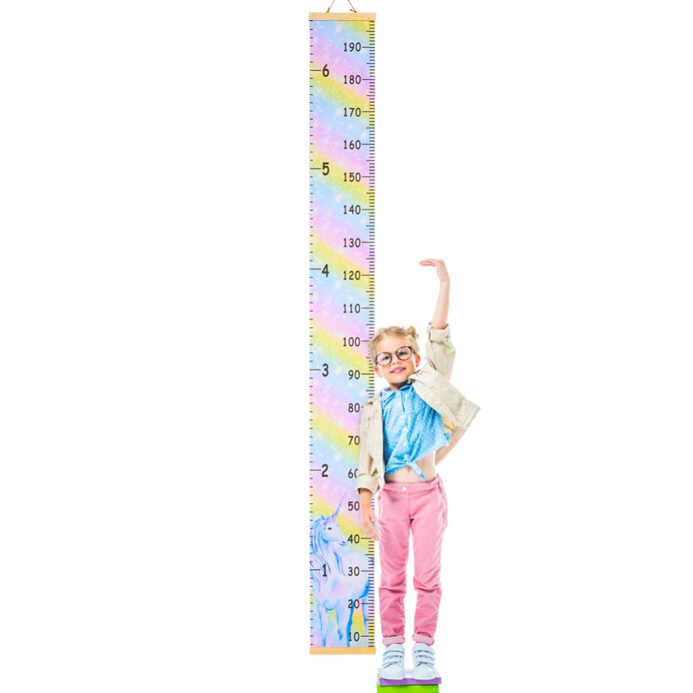 Heminredning vägghängande tecknat mönster höjdmått linjal trä barn höjd linjal tillväxt diagram bord väggdekal