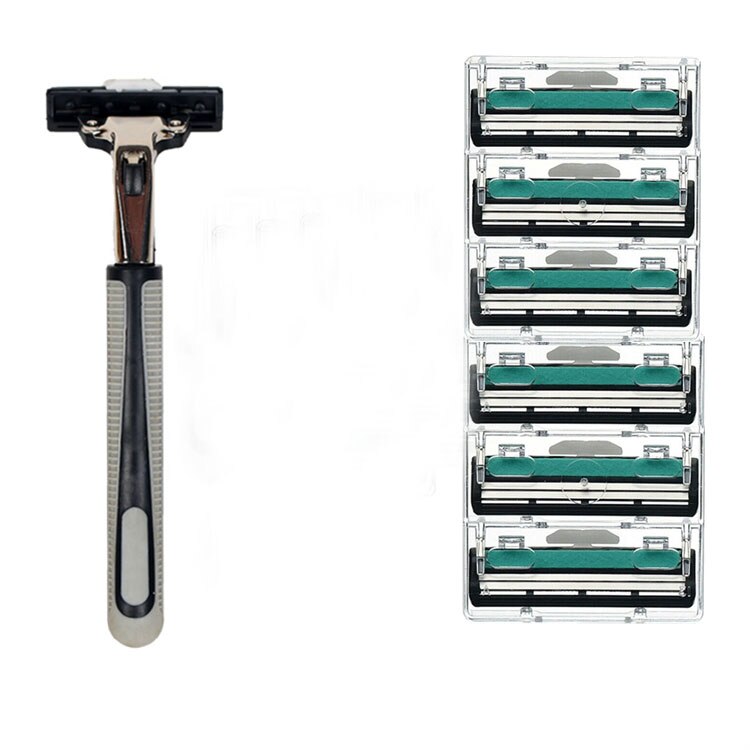 2 Lagen 6Pcs/30Pcs Scheren Machine Veiligheid Scheermesjes Handleiding Scheren Gezichtsverzorging Baard Haar Remover: 1 handle 6 blades
