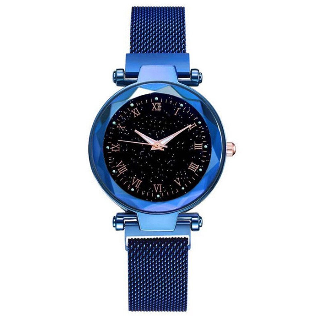 Casual Vrouwen Romantische Sterrenhemel Polshorloge Vrouwelijke Klok Paars Quartz Horloge Net Met Magneet Gesp Dames Horloge Mode Dames: Blue