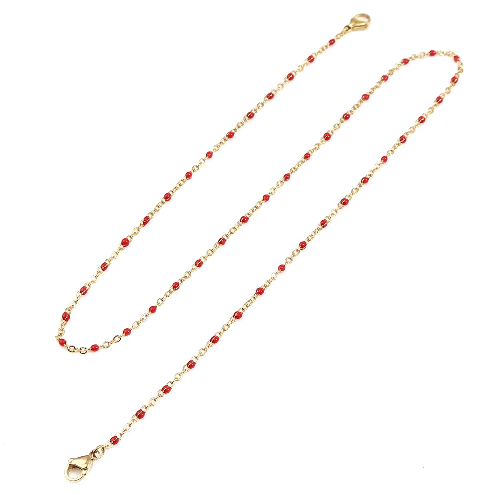 Stainless Steel Neck Strap Lariat Lanyard Enamel Beads Chains Necklace 51cm long For Face Mask And Glasses Decoration, 1 Piece: Red / Gold Color