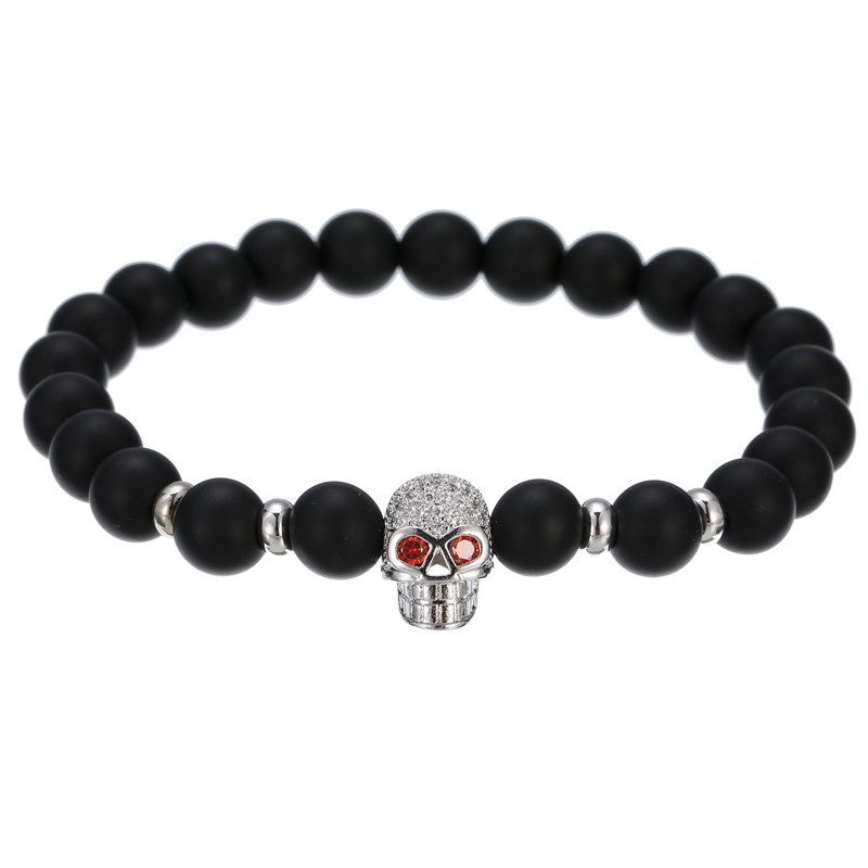 Pulsera de cobre hecha a mano para hombre y mujer, Micro CZ King crown, cuentas elásticas de 8mm, brazalete de joyería,: BA-014S