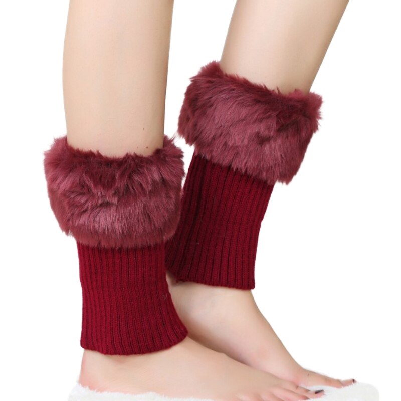 Guêtres en fourrure tricotée au Crochet pour femmes, chauffe-jambes, poignets, chaussettes, guêtres, hiver: Type 3 Warm Red