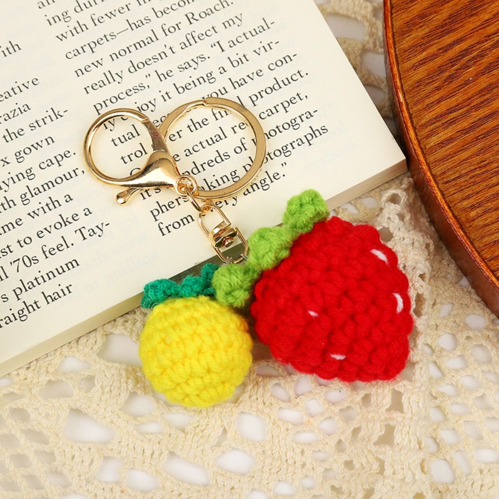Neue gestrickte Frucht Schlüssel bund Simulation Erdbeer Kirsche Birne Pfirsich Schlüssel ring Frauen Mädchen Auto tasche Schlüssel Anhänger Schmuck Schlüssel halter: green