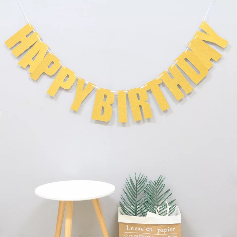 Happy Birthday Banner Bunting paper Birthday Party Hanging Garland Banner Baby Shower Decoration: Light Grey