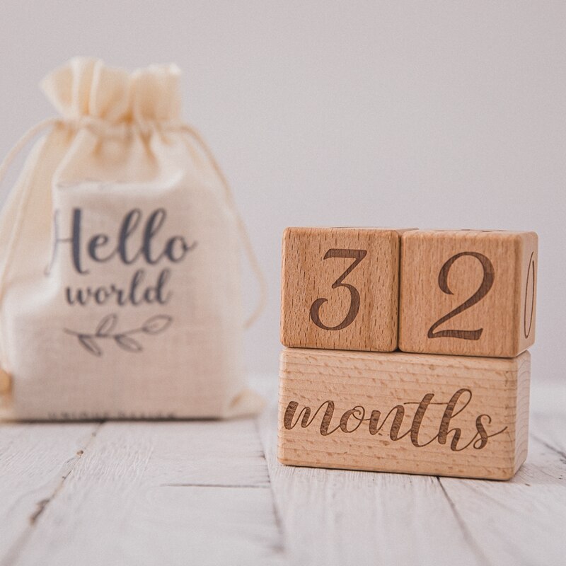 1einstellen Handgemachte Baby Meilenstein Karten Platz Gravierte Holz Kleinkinder Baden Neugeborenen Fotografie Kalender Foto Zubehör