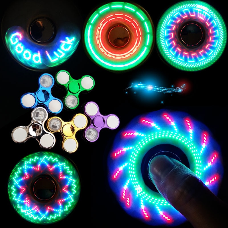 6 farver led lys selvlysende fidget spinner skifter hånd spinner golw in the dark afspændingslegetøj til børn