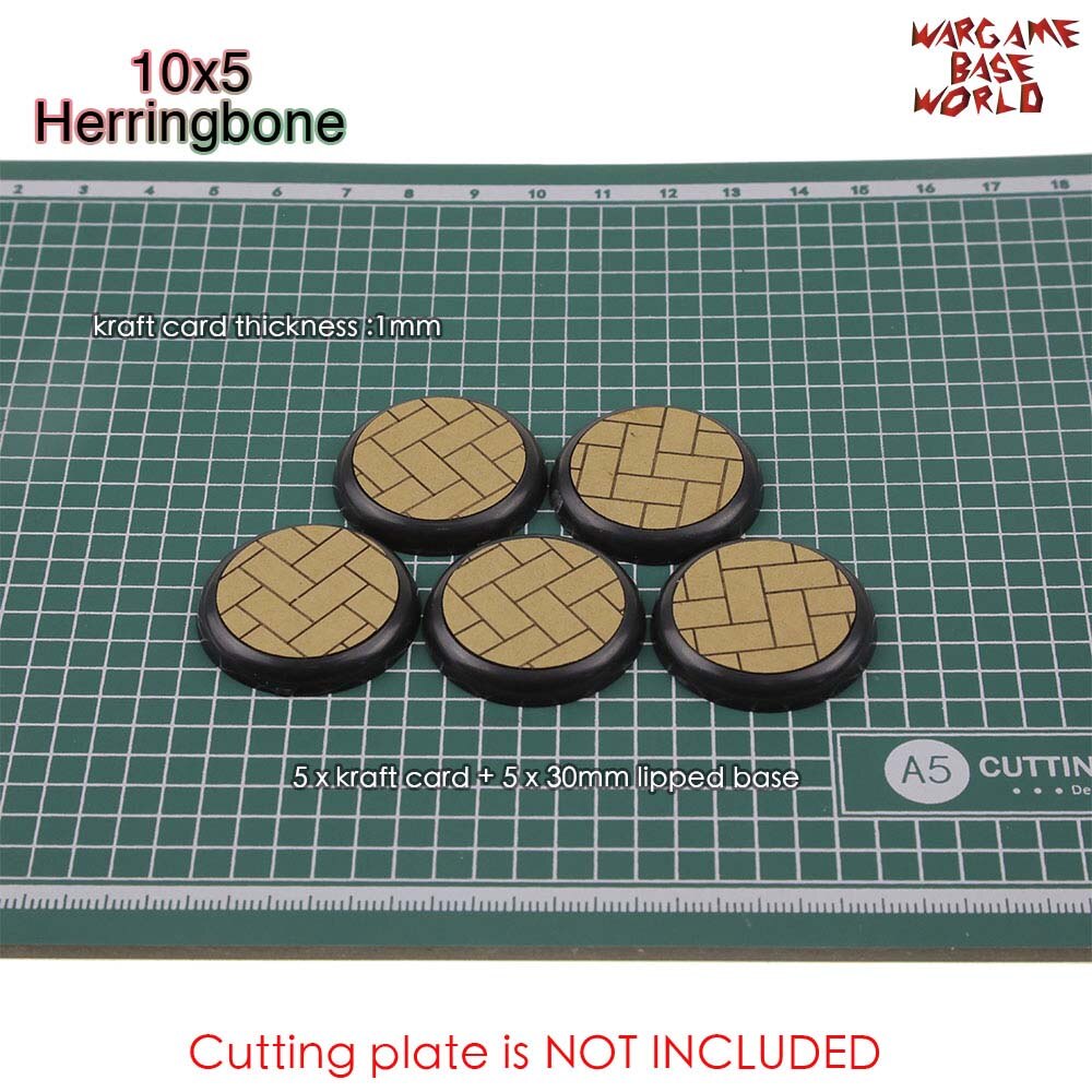 Kraft Card Texture Bases - 30mm lipped bases - Texture Bases for Warhammer: 10x5Herringbone