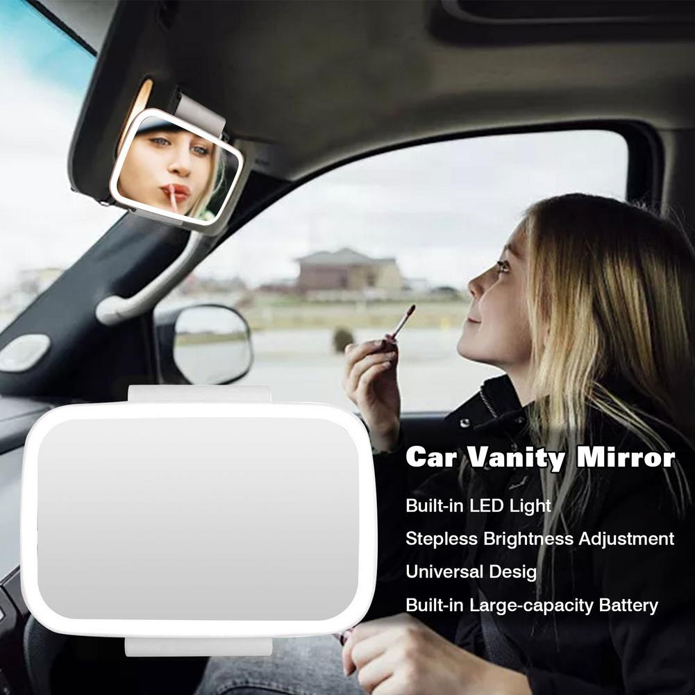 Espelho de vidro prata-chapeado da viseira do sol do carro com espelho retrovisor da composição da bateria de 400mah com espelho universal do carro do bebê da luz do diodo emissor de luz
