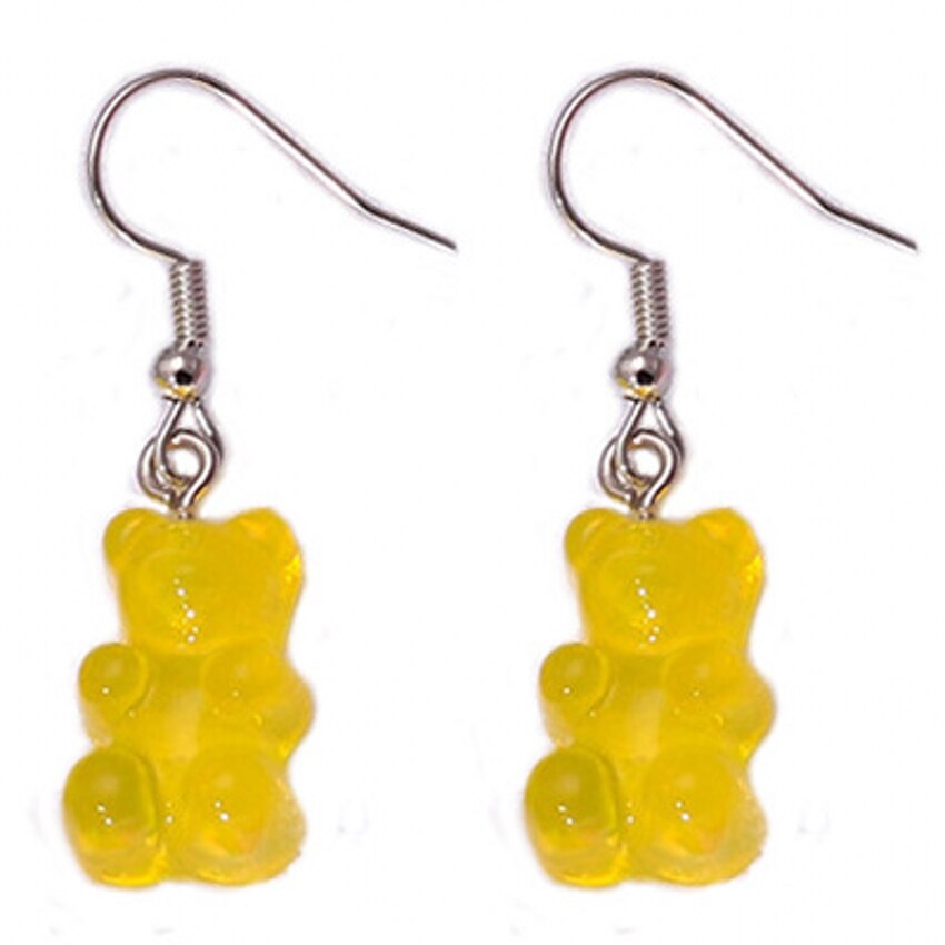 1 paar Karikatur Nette Bären Ohrringe Bunte Kristall Gummibärchen Haken Tropfen Ohrring Süssigkeit Farbe Weihnachten Schmuck: Gelb