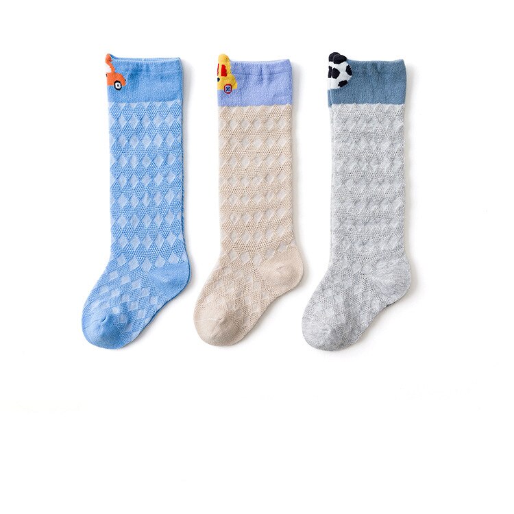 Girls Knee Baby Stockings Kids Summer Mesh Cartoon Baby Stocking Cotton Soft Elastic Girl Child Stocking Breathable Knee: Sky Blue / 0-6M