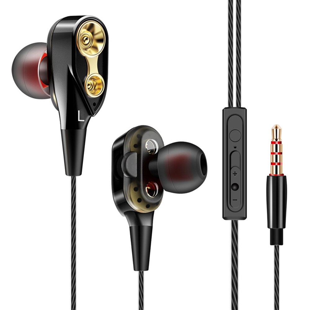 Auriculares estéreo 4D para música, audífonos de graves fuertes, HIFI, controlador Dual, deportivos, con cable de 3,5mm, con micrófono: Negro