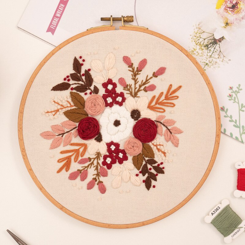 DIY Starter Embroidery Kit with Hoop Flower Cross Stitch Set Needlework Sewing Art Handmade Craft Home Decor Decor