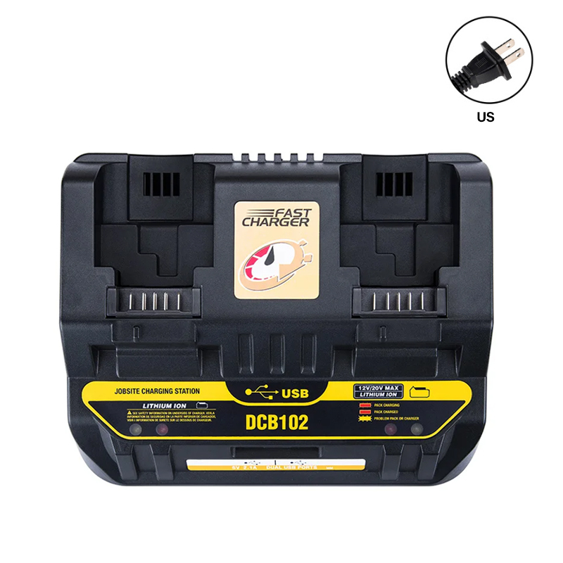 Fast charging DCB102 Li-ion Battery charger For DeWalt 12V 14.4V 18V 20V DCB105 DCB200 double charging postion with USB Port: Chocolate