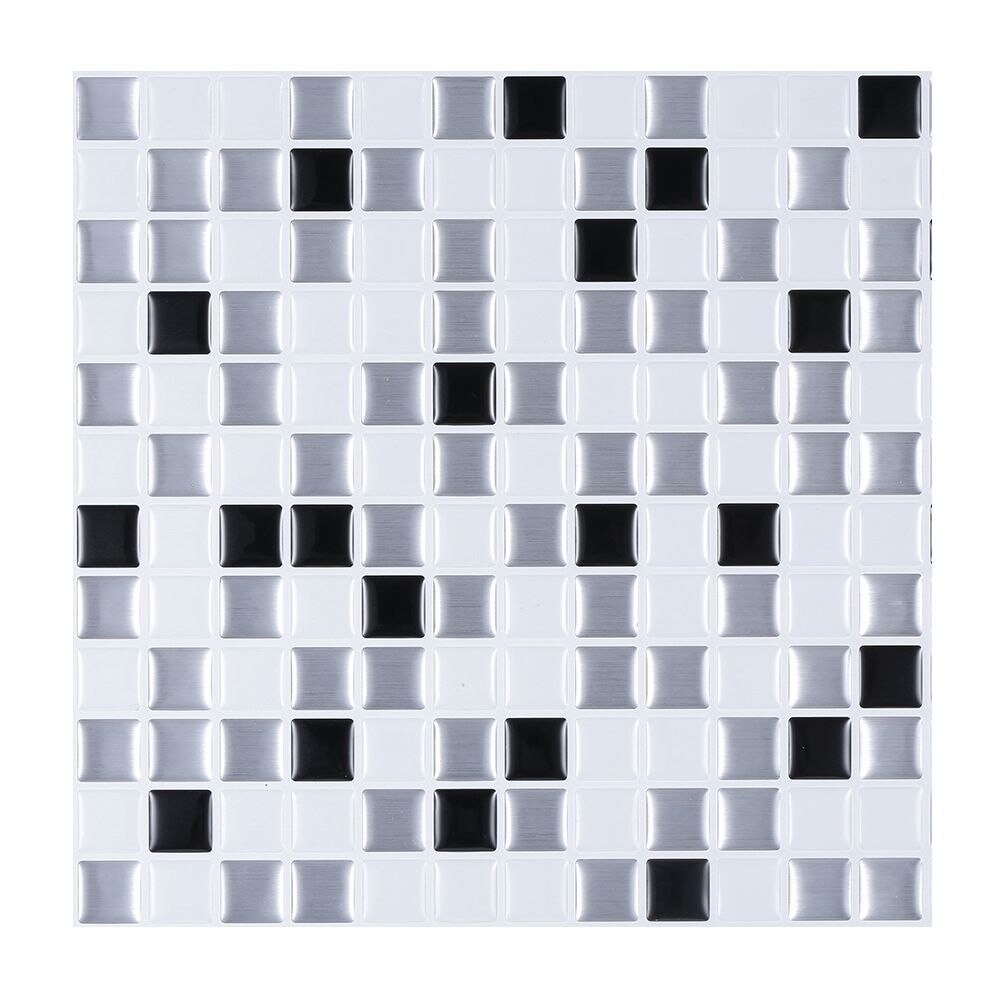 Vividtiles papier peint vinyle imperméable à la colle | Carreaux muraux en brique mosaïque argentée 3D écorce et bâton-1 feuille: T80208