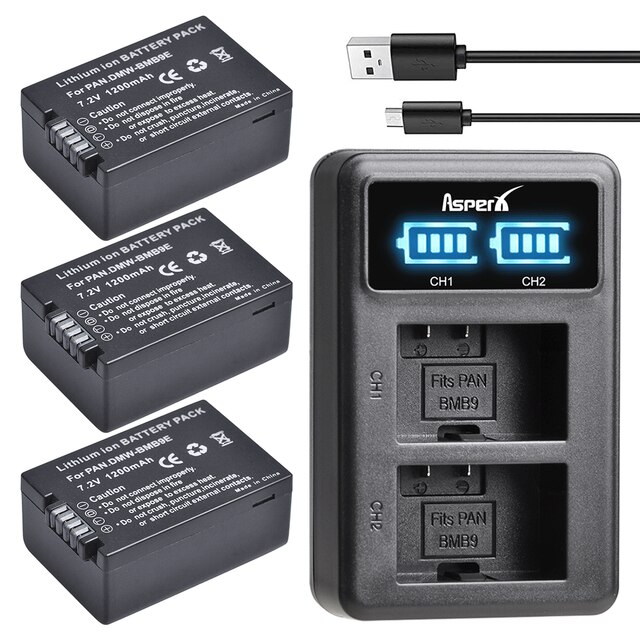 DMW-BMB9 DMW BMB9 BMB9E Battery + LED Charger for Panasonic Lumix DC-FZ82 FZ70 FZ60 FZ100 FZ150 FZ40 FZ45 FZ47 FZ48: 3Battery and Charger