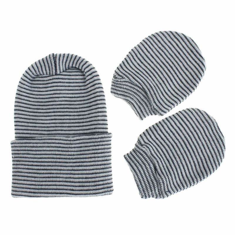 2 pièces bébé anti-rayures doux coton gants Double couches ensemble de chapeaux Protection éraflure mitaines plus casquette Kits: Black