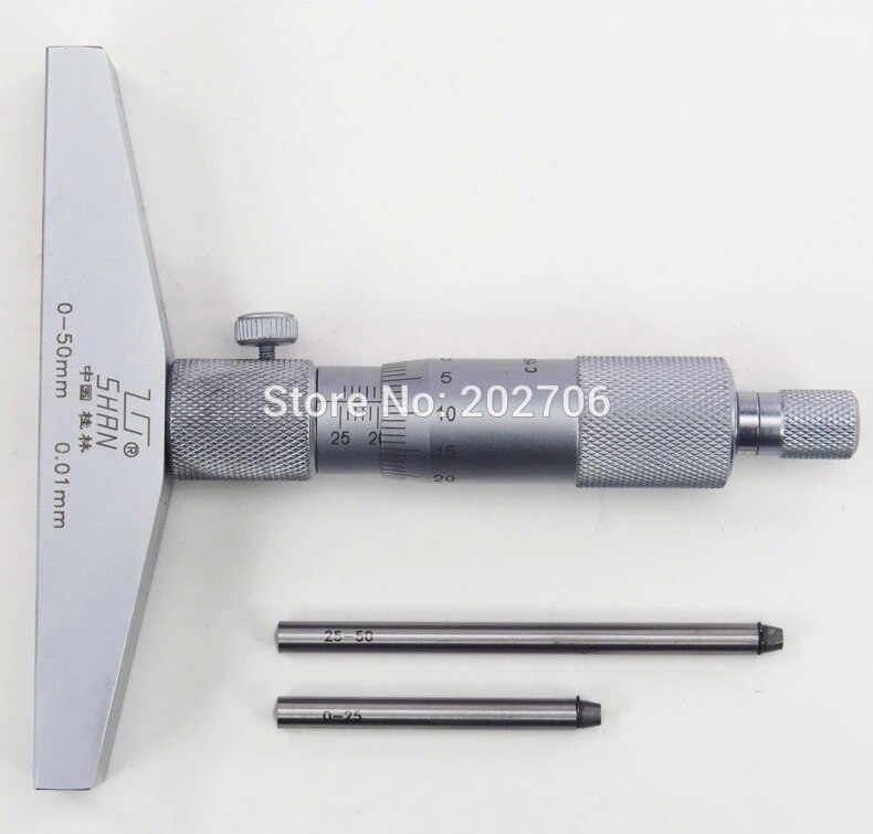 SHAN brand 0-50mm 0.01mm Depth Micrometer Gauge Gage Tool Stainless Steel Metric Micrometers Gauge