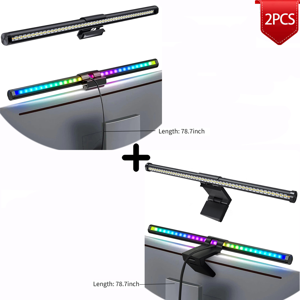 Barra de luz LED para Monitor, luces colgantes para pantalla de ordenador, lámpara de mesa de atmósfera RGB para trabajo, estudio, lectura de juegos, iluminación de atenuación, 44cm: Rosa