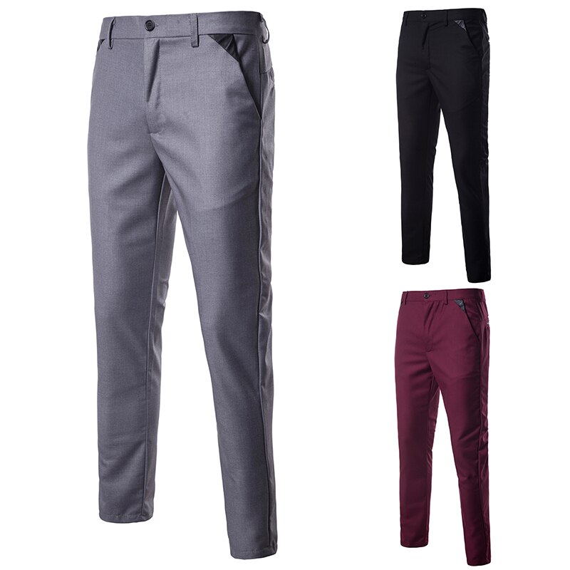 Ren farve herre små splejsedragt bukser grå rød sort slim fit herre bukser kjole bukser str sm xl xxl