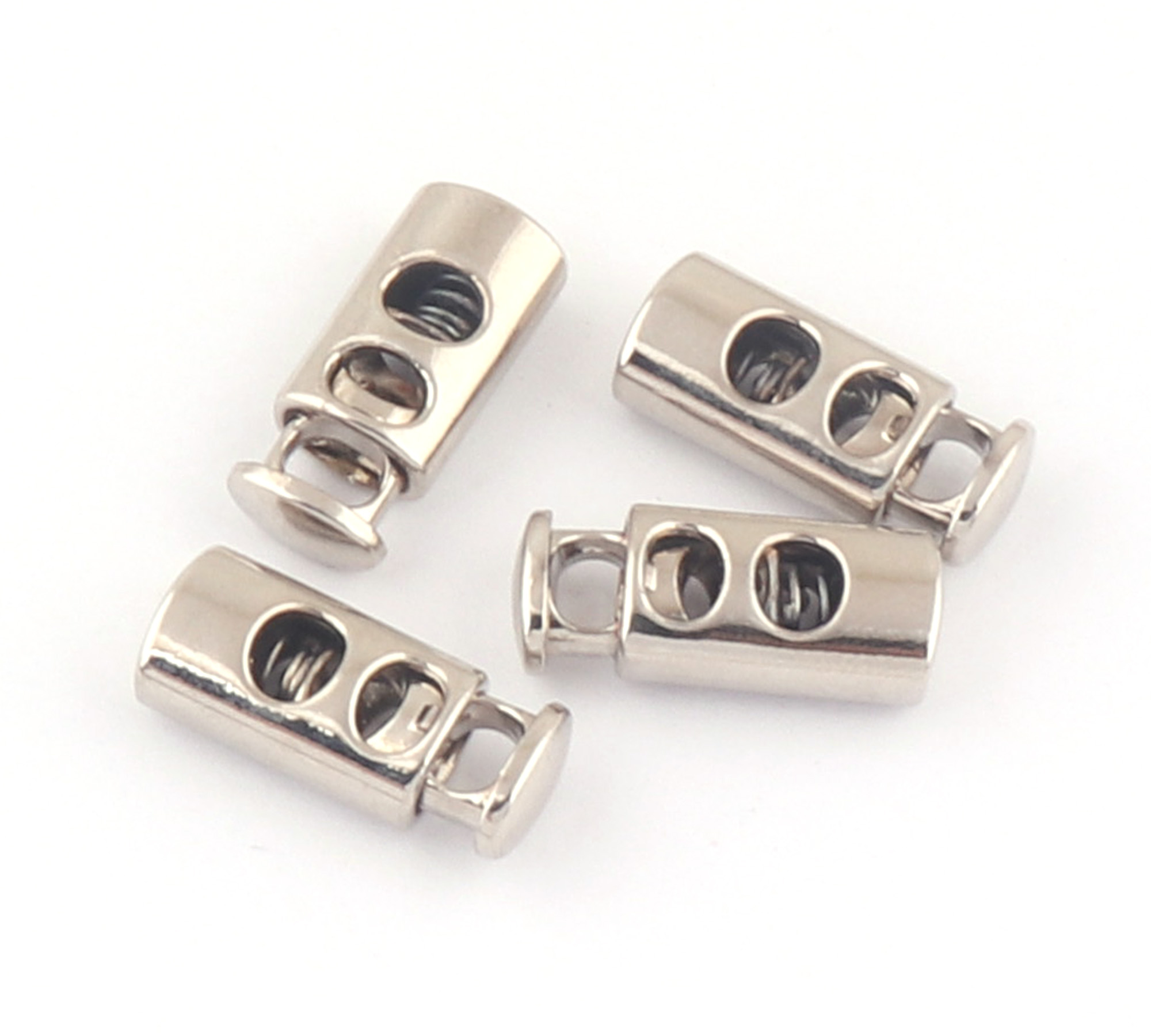 Metal Adjuster Elastic Cord Toggles Silver Toggle Cord Lock Double Barrel Spring Cord Toggle Double Hole Toggles Face Mask Toggl