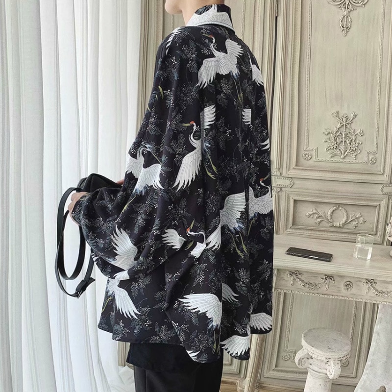 Herreskjorter med lange ærmer afslappet plus størrelse 2xl oversize løs smart harajuku streetwear bf ins parskjorte