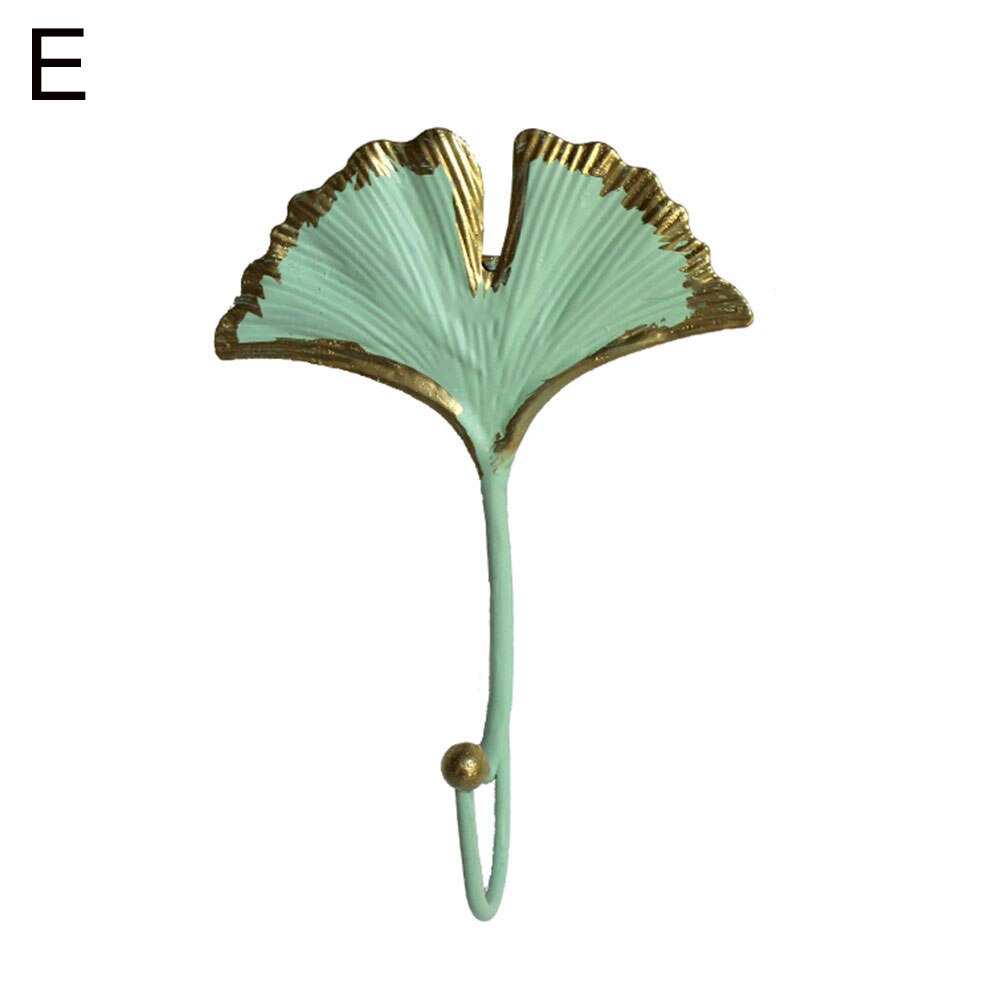 Metal Leaf Shape Wall Mounted Hanging Hook for Home Living Room Wardrobe Clothes Hat Scarf Key Bag Hanger Rack Wall Decoration: Green E