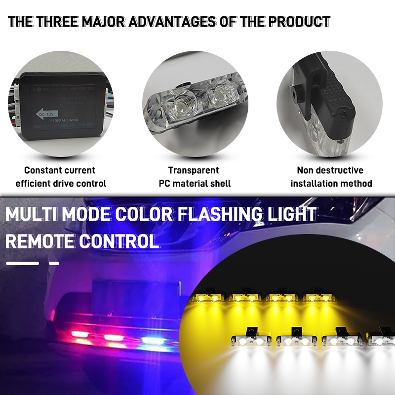 8 in 1 LED Emergency Strobe Lights For Truck Vehicle Warning Flashing Caution Light Grilles DRL Police Wireless Remote Control