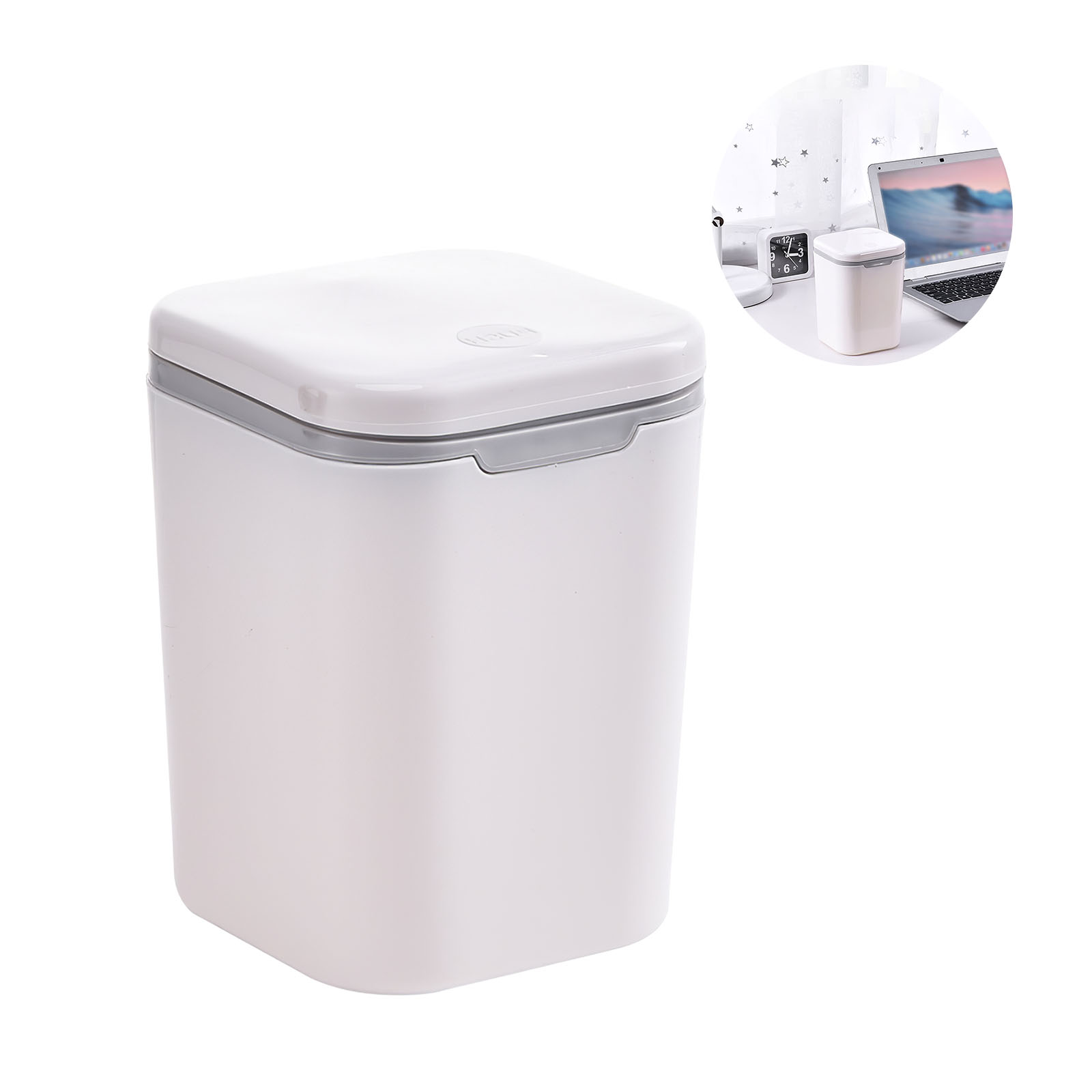 Mini Desk Trash Can White Desktop Trash Can Removable Portable Trash Bin with A Button in the Lid for Bedroom Kitchen Desk: Default Title