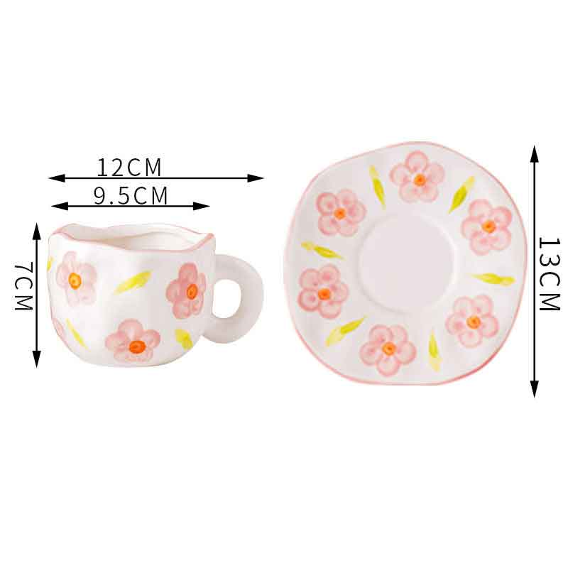 Hand Painted Cloud Coffee Cup and Saucer Handmade Irregular Ceramic Cup With Saucer Tulip Flower Tea Milk Mug Tableware: G