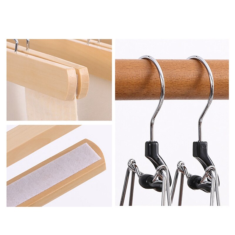 1 Set Of 10 Multifunction Wooden Pants Hanger Rack Anti Slip Felt Hook Pant Skirt Hangers Trouser Clamp Hanger